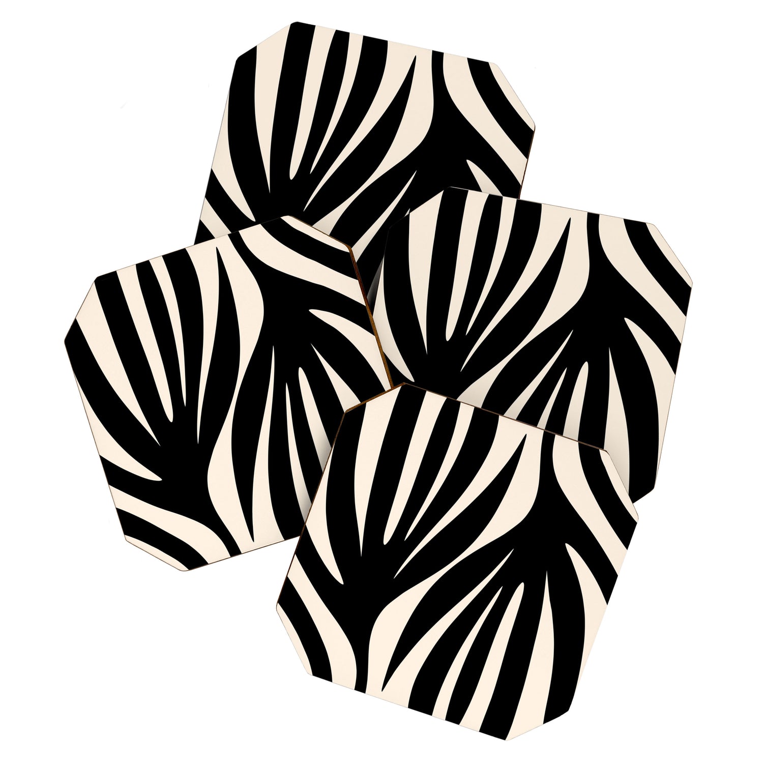 Maldives Leaves Abstract Minimalist Pattern Black and Almond Cream Coaster Gallery Image 1