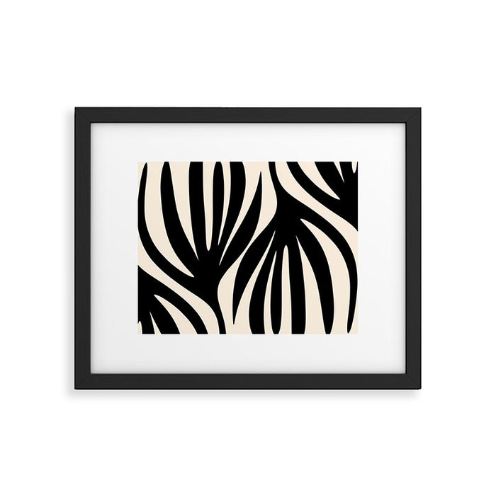 Maldives Leaves Abstract Minimalist Pattern Black and Almond Cream Framed Art Print Gallery Image 1