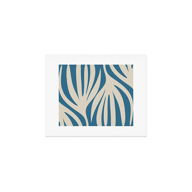 Maldives Leaves Abstract Pattern in Boho Blue and Beige Art Print Gallery Image 1