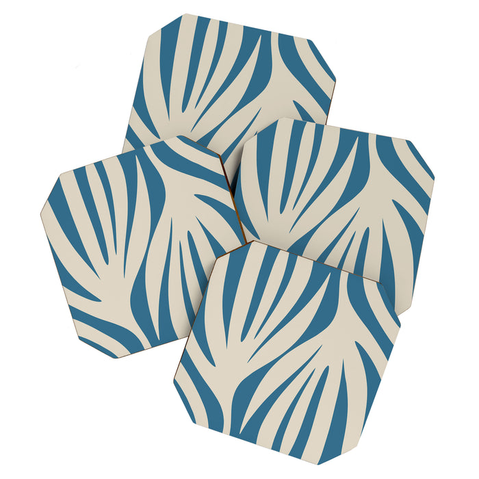 Maldives Leaves Abstract Pattern in Boho Blue and Beige Coaster Gallery Image 1