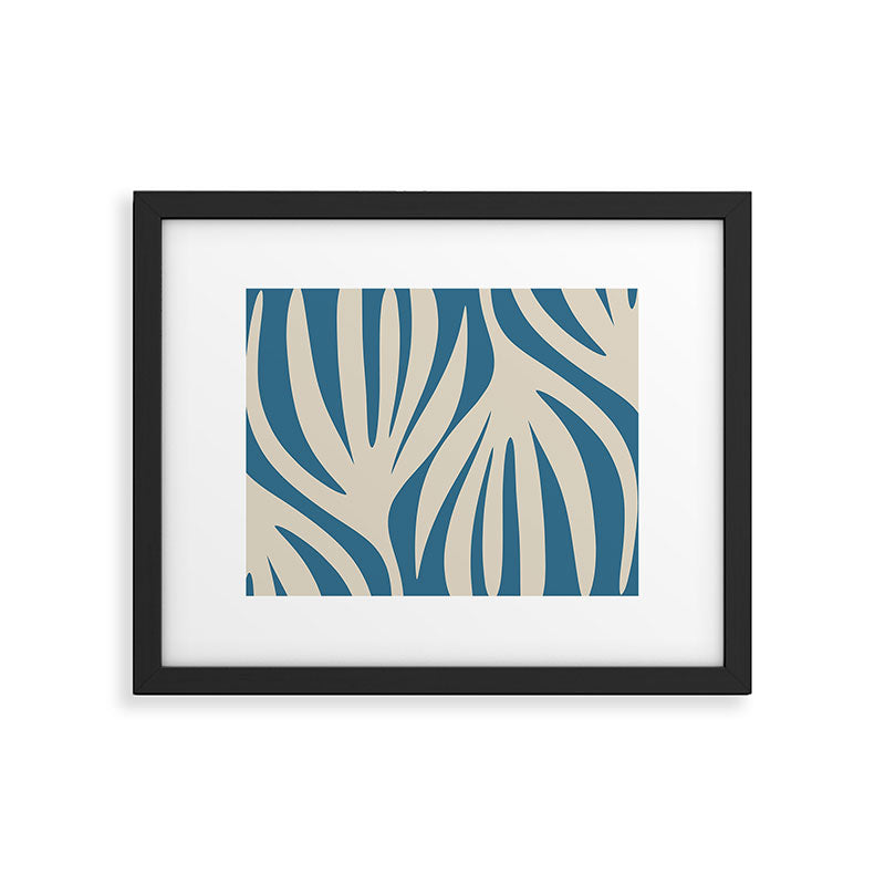 Maldives Leaves Abstract Pattern in Boho Blue and Beige Framed Art Print Gallery Image 4