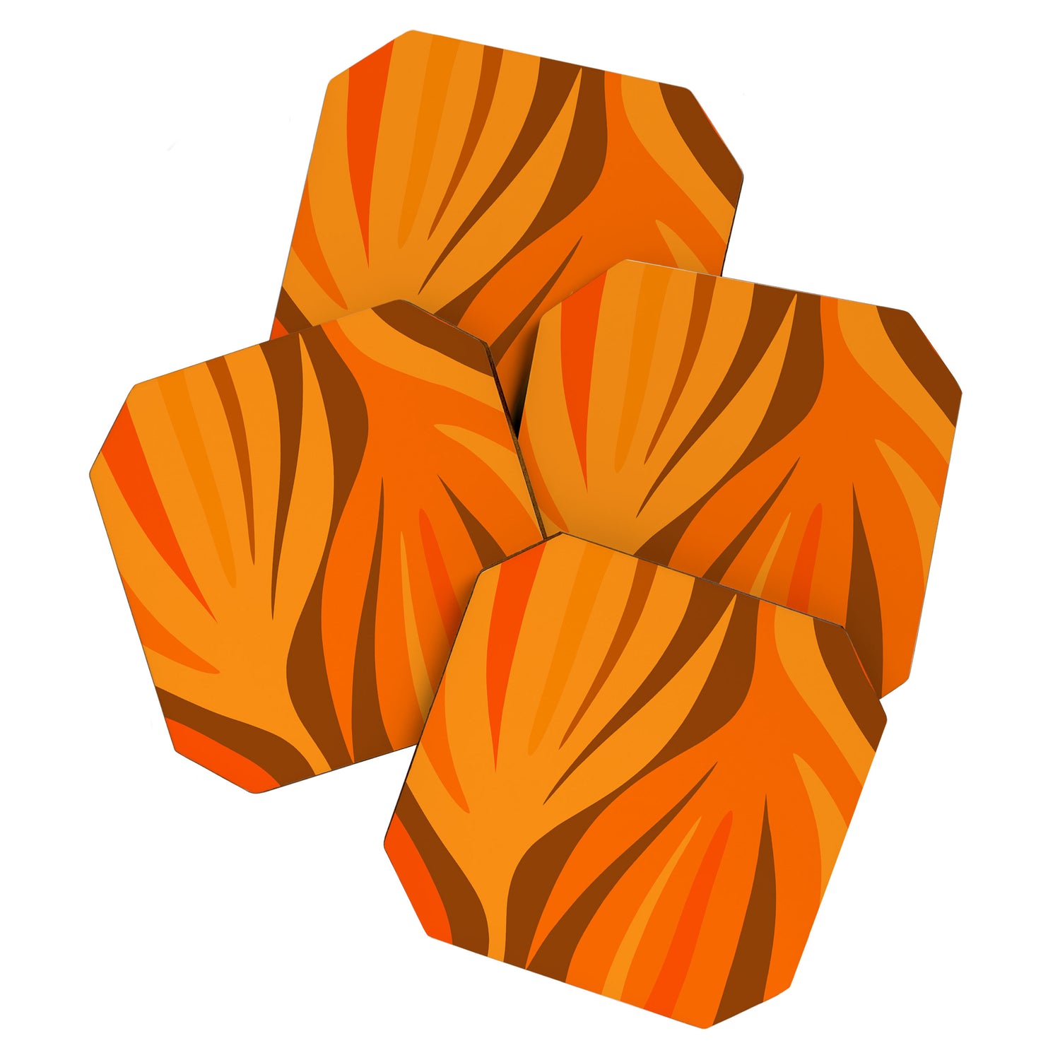 Maldives Leaves Modern Abstract Pattern in 70s Brown and Orange Coaster Gallery Image 1
