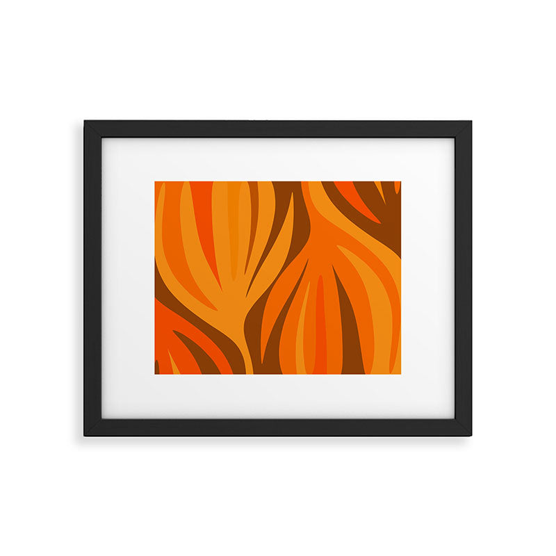 Maldives Leaves Modern Abstract Pattern in 70s Brown and Orange Framed Art Print Gallery Image 5