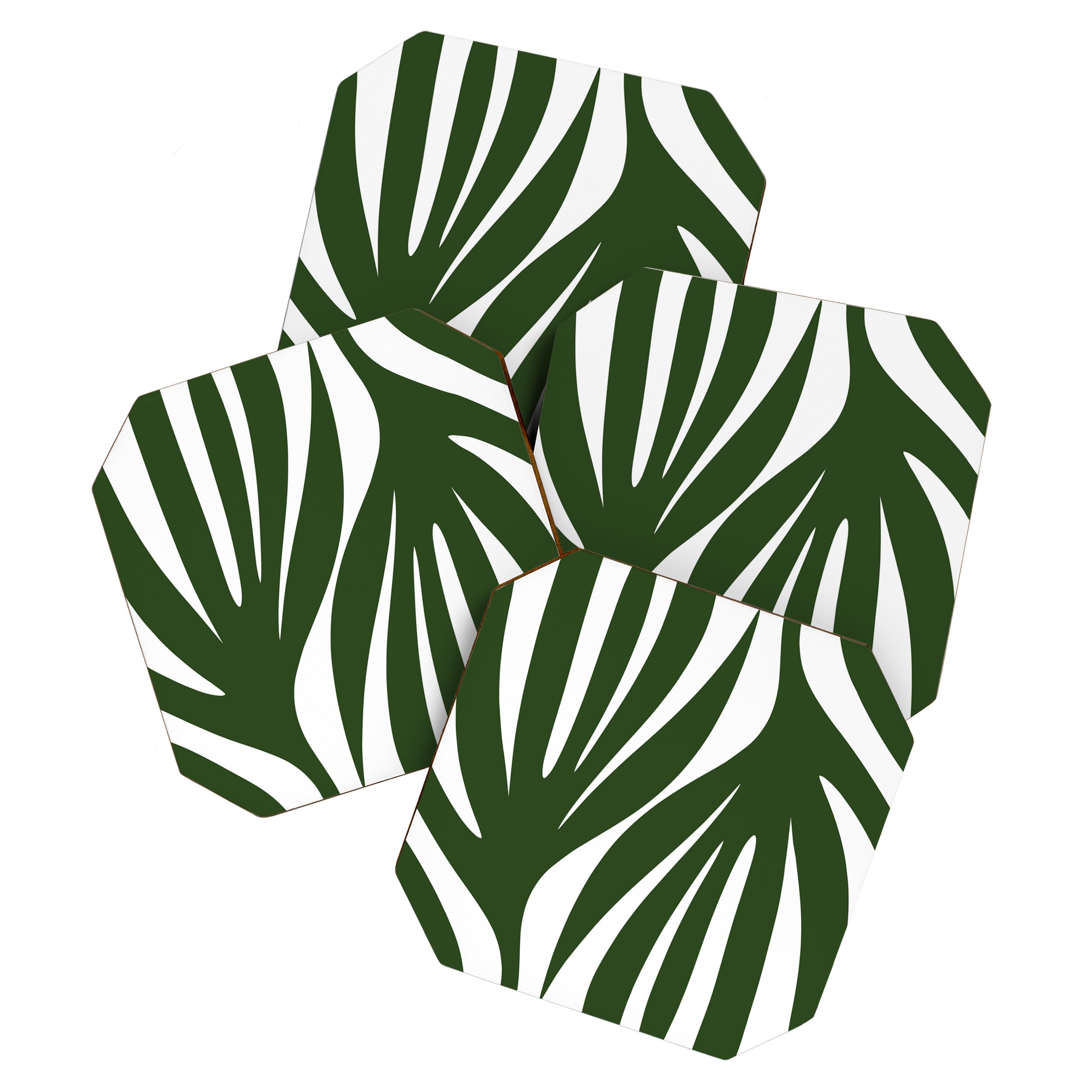 Maldives Minimalist Botanical Abstract in Forest Green and White  Coaster Gallery Image 1