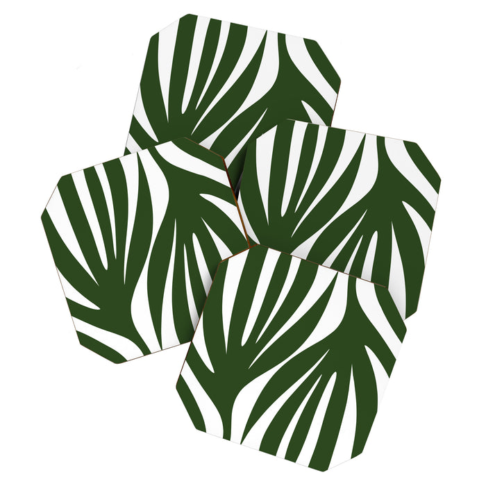 Maldives Minimalist Botanical Abstract in Forest Green and White  Coaster Gallery Image 1