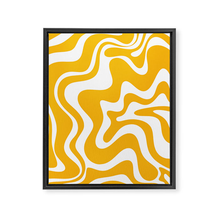 Marigold Liquid Swirl - Retro Modern Abstract Pattern in Yellow-Orange Framed Canvas Print Gallery Image 1