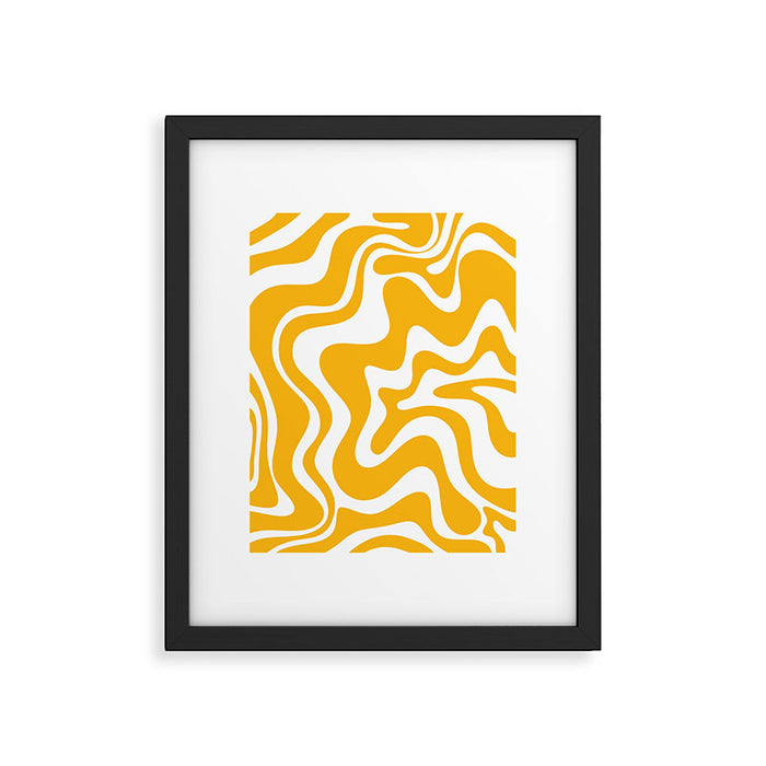 Marigold Liquid Swirl - Retro Modern Abstract Pattern in Yellow-Orange Framed Art Print Gallery Image 1