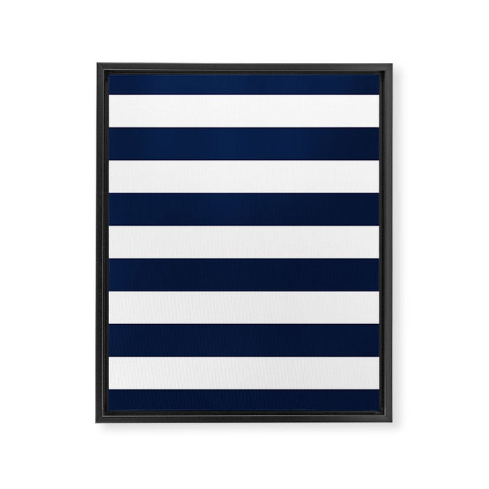 Marinière Nautical Navy Blue and White Mariniere Stripes  Framed Canvas Print Gallery Image 1