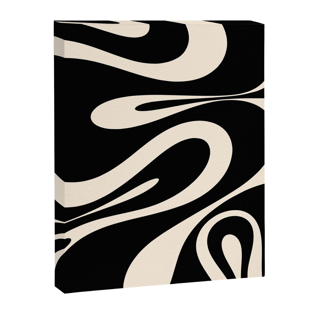 Mellow Flow Retro 60s 70s Abstract Pattern in Black and Almond Cream Canvas Print Gallery Image 6