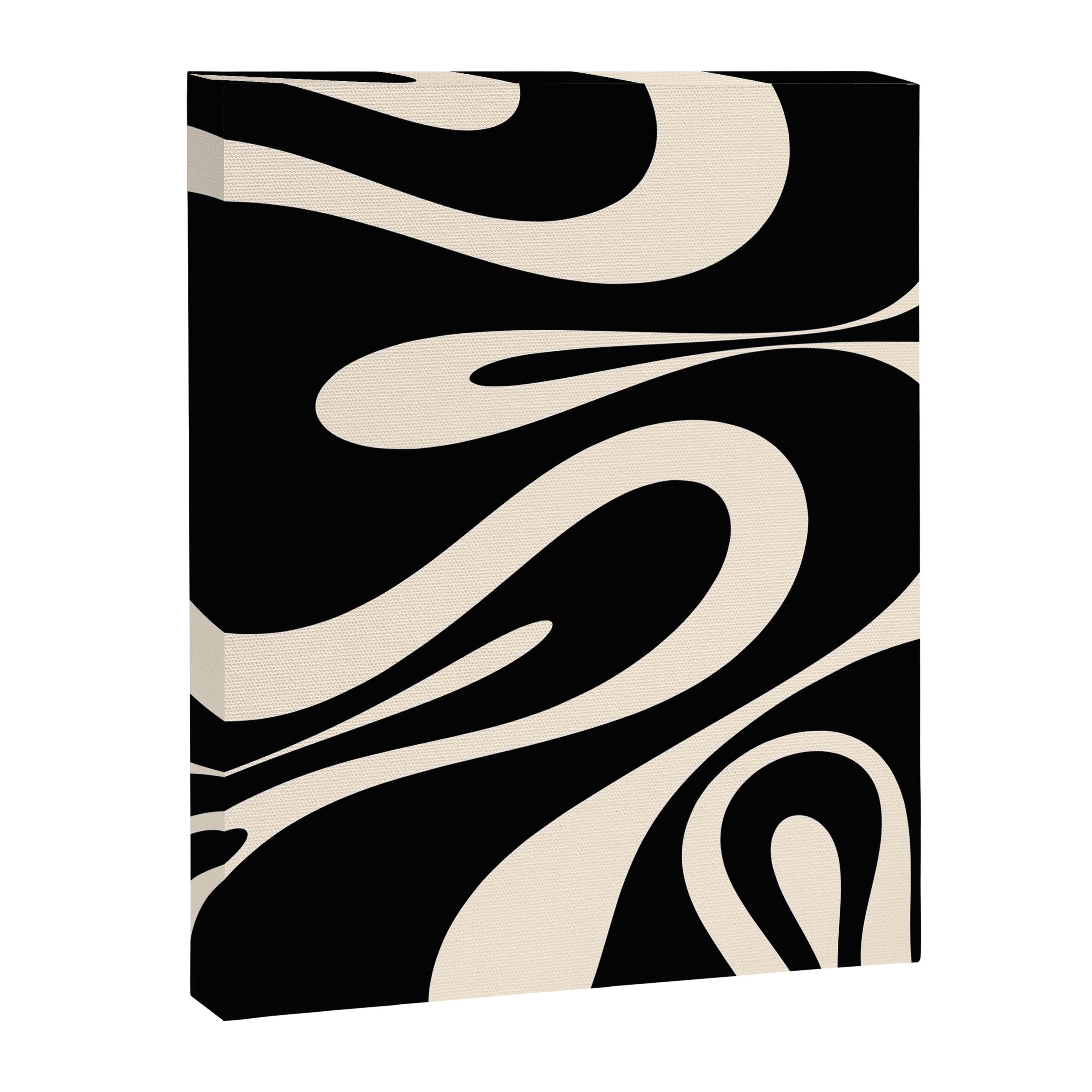 Mellow Flow Retro 60s 70s Abstract Pattern in Black and Almond Cream Canvas Print Gallery Image 6
