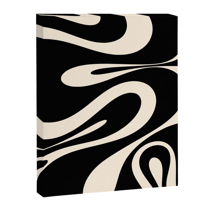Mellow Flow Retro 60s 70s Abstract Pattern in Black and Almond Cream Canvas Print Gallery Image 1