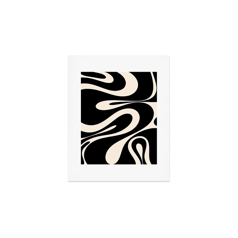 Mellow Flow Retro 60s 70s Abstract Pattern in Black and Almond Cream Art Print Gallery Image 1