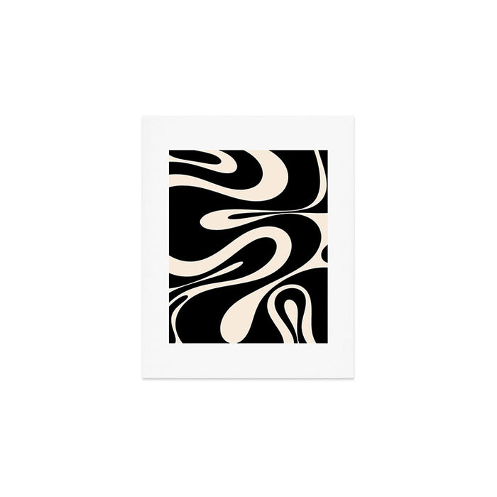Mellow Flow Retro 60s 70s Abstract Pattern in Black and Almond Cream Art Print Gallery Image 1