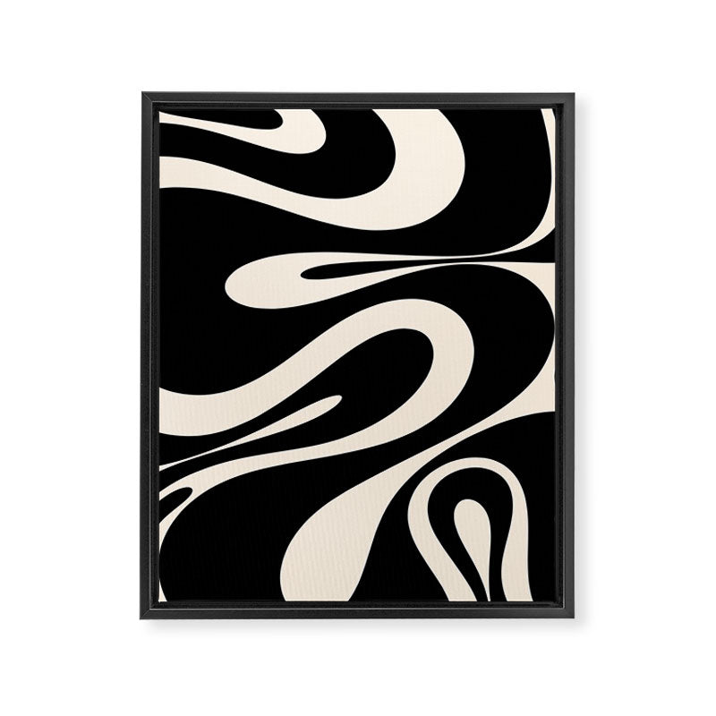 Mellow Flow Retro 60s 70s Abstract Pattern in Black and Almond Cream Framed Canvas Print Gallery Image 6