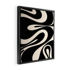 Mellow Flow Retro 60s 70s Abstract Pattern in Black and Almond Cream Framed Canvas Print Gallery Image 2