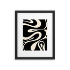Mellow Flow Retro 60s 70s Abstract Pattern in Black and Almond Cream Framed Art Print Gallery Image 4