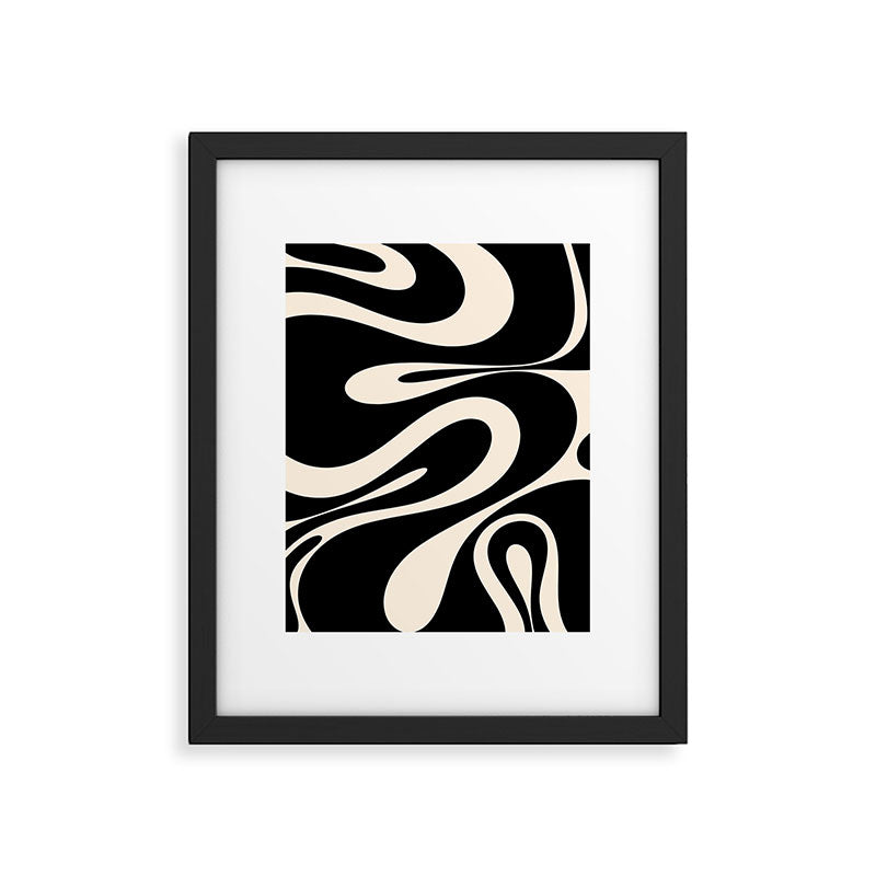Mellow Flow Retro 60s 70s Abstract Pattern in Black and Almond Cream Framed Art Print Gallery Image 4