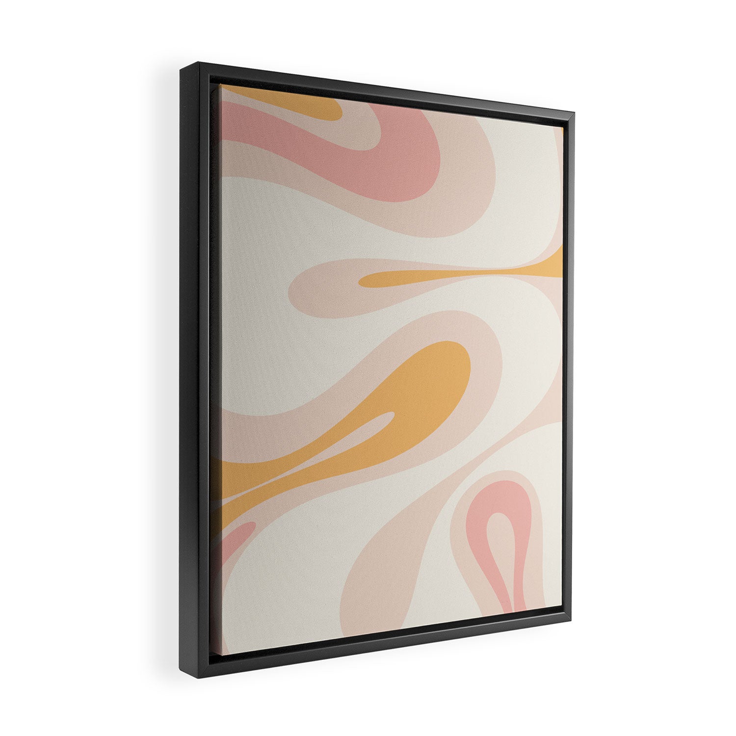 Mellow Flow Retro 60s 70s Abstract Pattern Pale Pink and Mustard Framed Canvas Print Gallery Image 2