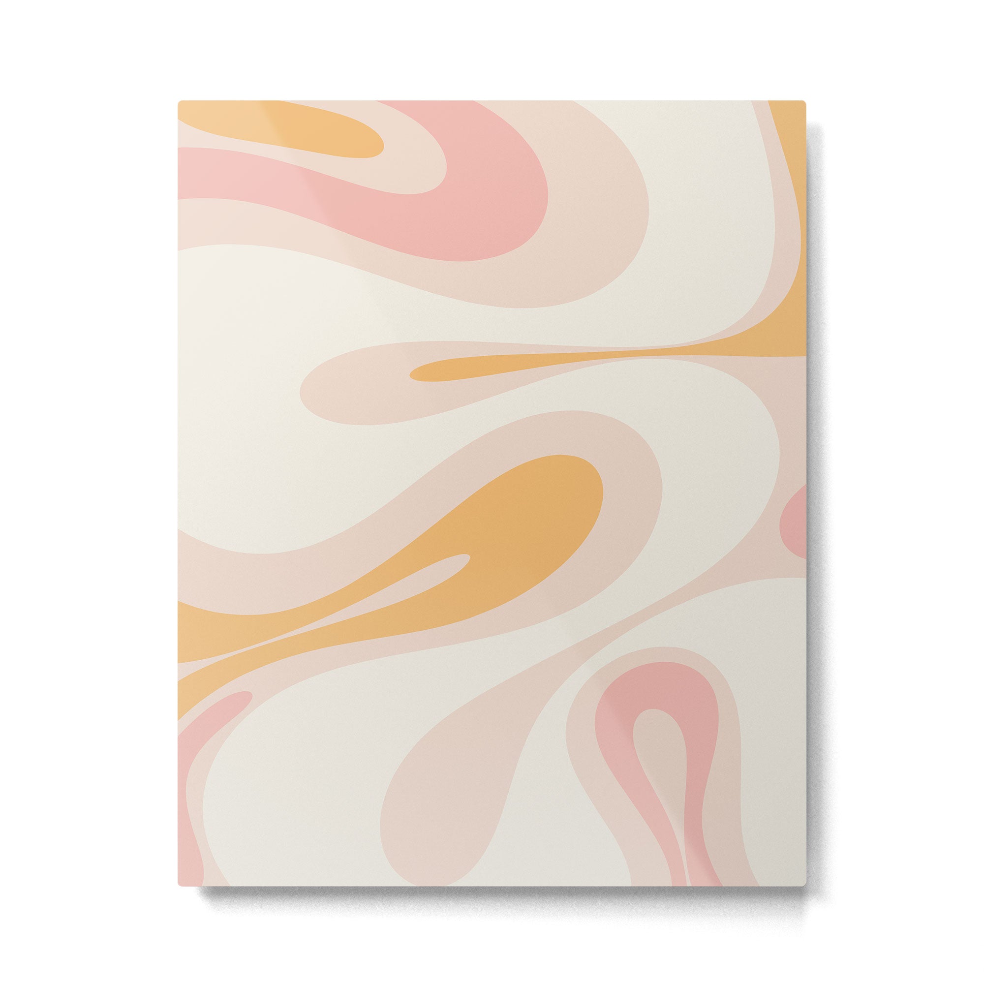 Mellow Flow Retro 60s 70s Abstract Pattern Pale Pink and Mustard Metal Print Gallery Image 4