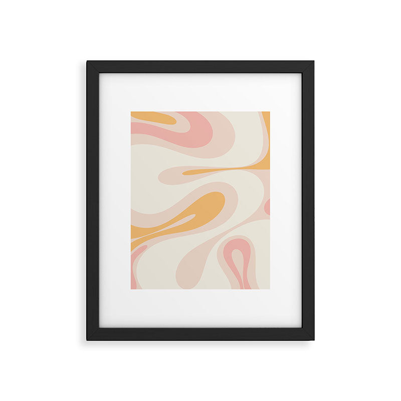 Mellow Flow Retro 60s 70s Abstract Pattern Pale Pink and Mustard Framed Art Print Gallery Image 5