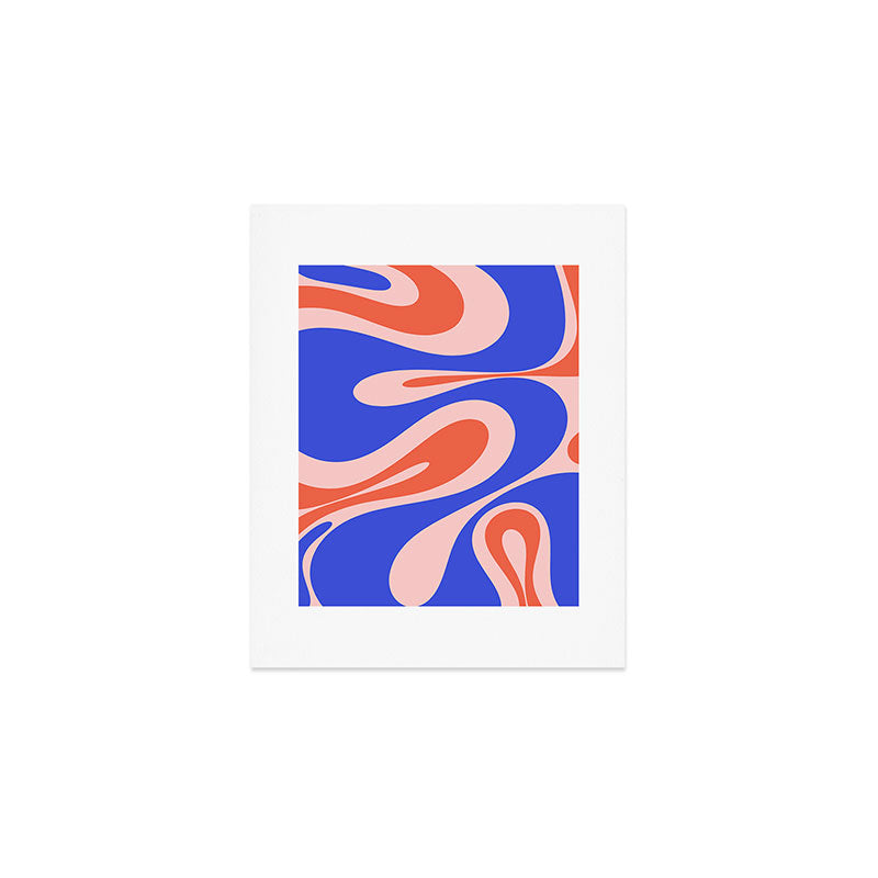 Mellow Flow Retro 60s 70s Abstract Pattern Royal Blue Pink Orange Art Print Gallery Image 1