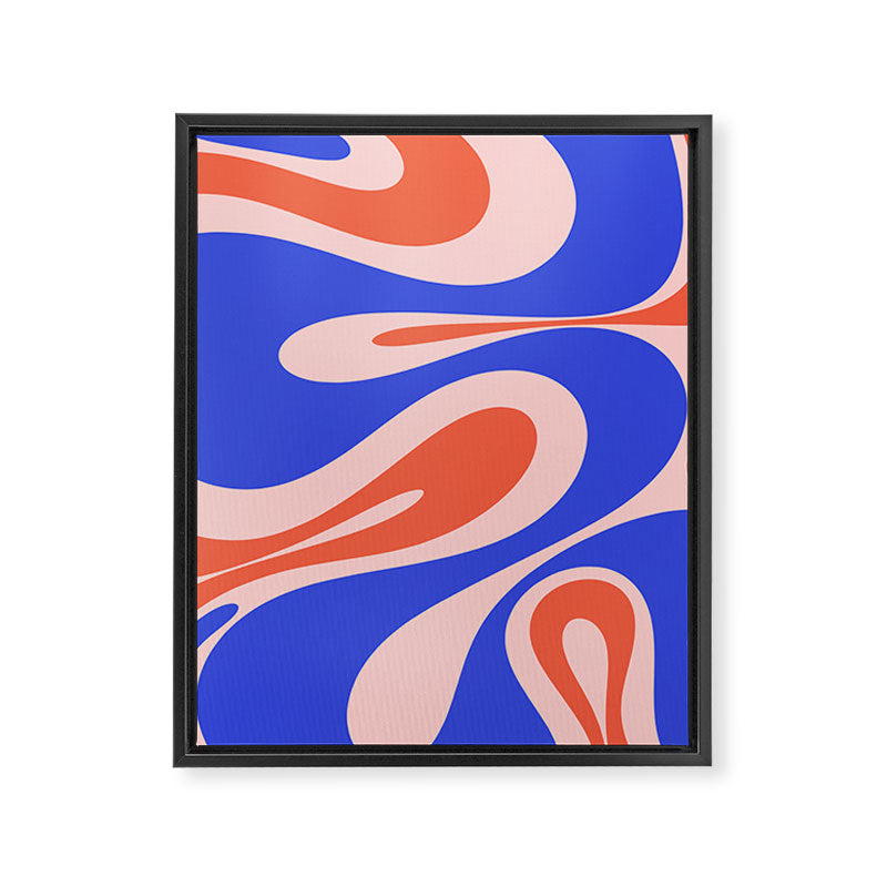 Mellow Flow Retro 60s 70s Abstract Pattern Royal Blue Pink Orange Framed Canvas Print Gallery Image 6