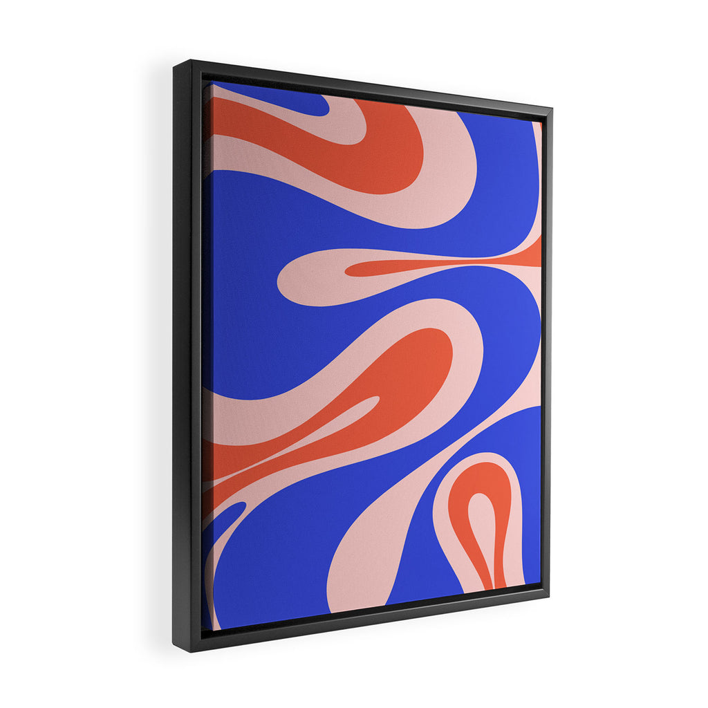 Mellow Flow Retro 60s 70s Abstract Pattern Royal Blue Pink Orange Framed Canvas Print Gallery Image 2