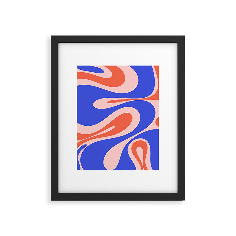 Mellow Flow Retro 60s 70s Abstract Pattern Royal Blue Pink Orange Framed Art Print Gallery Image 5