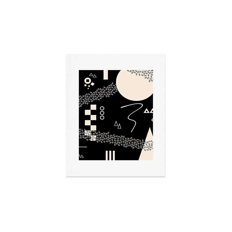 Memphis Redux New 80s Geometric Abstract Pattern in Black and Almond Cream Art Print Gallery Image 1