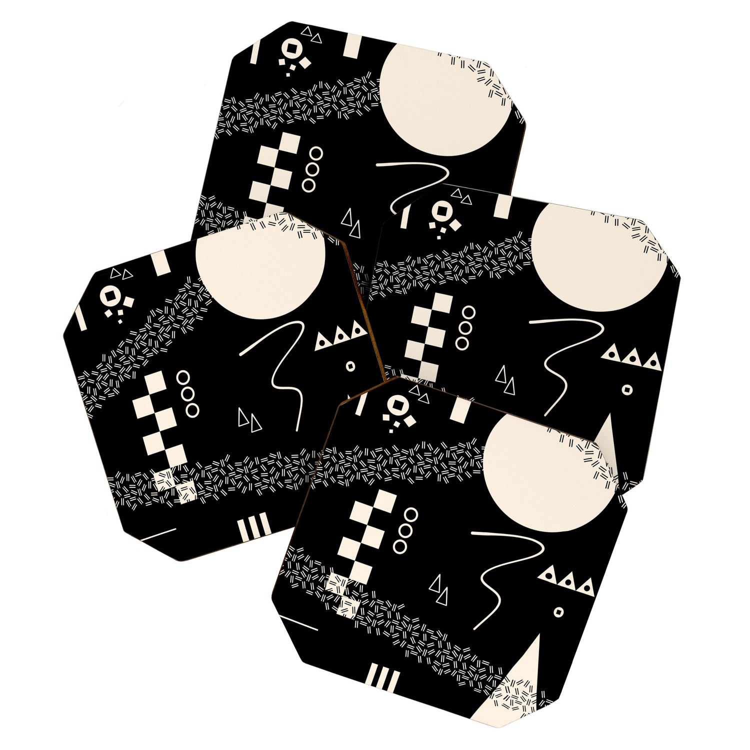 Memphis Redux New 80s Geometric Abstract Pattern in Black and Almond Cream Coaster Gallery Image 1