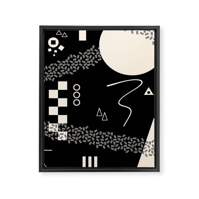 Memphis Redux New 80s Geometric Abstract Pattern in Black and Almond Cream Framed Canvas Print Gallery Image 1