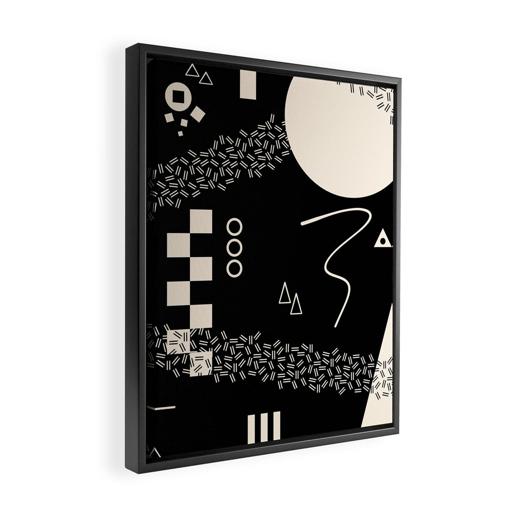 Memphis Redux New 80s Geometric Abstract Pattern in Black and Almond Cream Framed Canvas Print Gallery Image 2