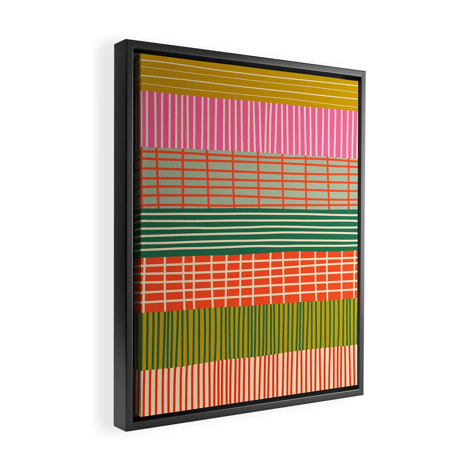 Mid Century Finnish Patchwork Abstract Stripe Pattern Framed Canvas Print Gallery Image 2