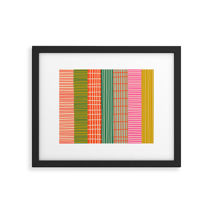 Mid Century Finnish Patchwork Vertical Stripe Pattern Framed Art Print Gallery Image 1