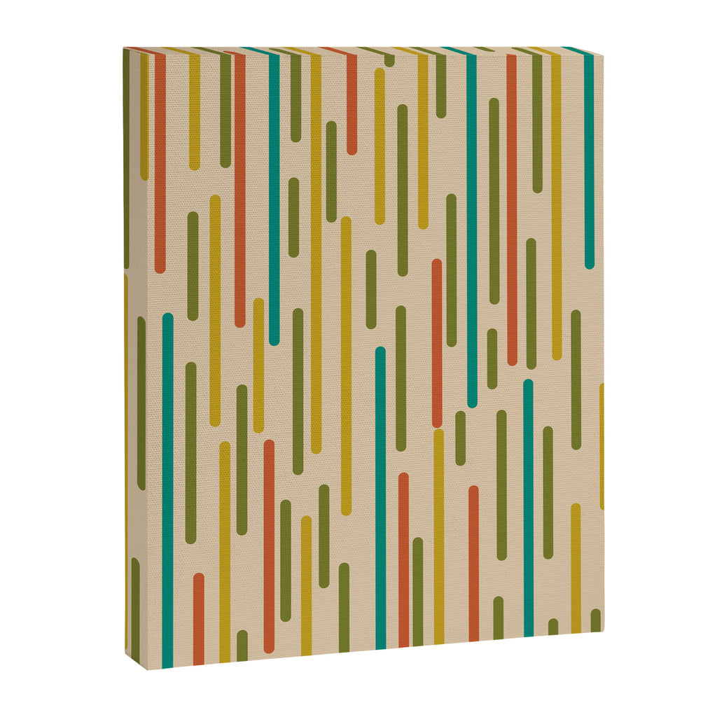 Mid Century Mod Line Dance Pattern in Orange, Teal, Mustard, Olive, and Beige Canvas Print Gallery Image 8