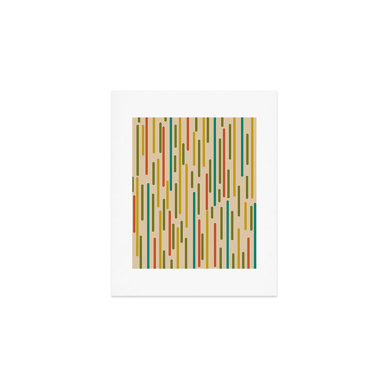 Mid Century Mod Line Dance Pattern in Orange, Teal, Mustard, Olive, and Beige Art Print Gallery Image 1