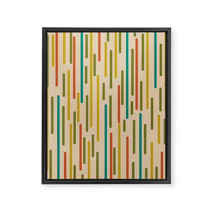 Mid Century Mod Line Dance Pattern in Orange, Teal, Mustard, Olive, and Beige Framed Canvas Print Gallery Image 1