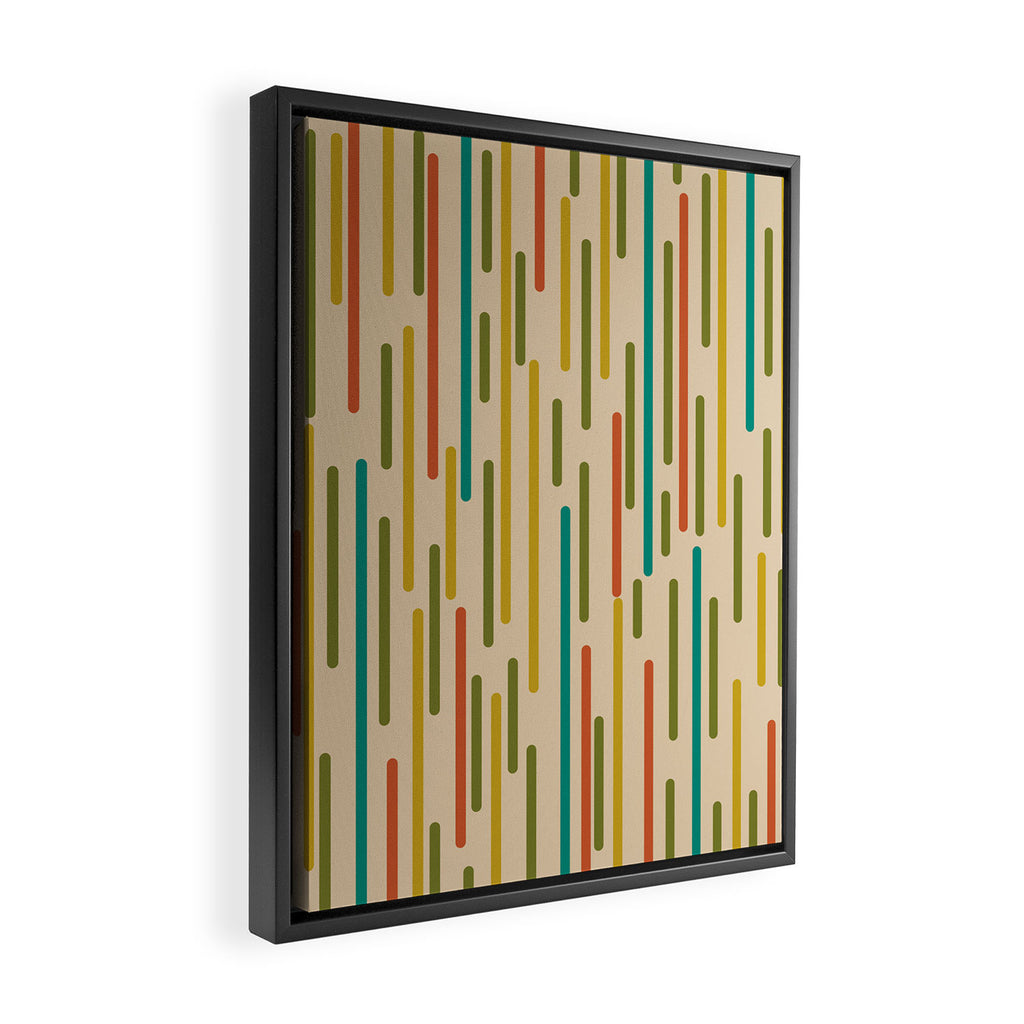 Mid Century Mod Line Dance Pattern in Orange, Teal, Mustard, Olive, and Beige Framed Canvas Print Gallery Image 2