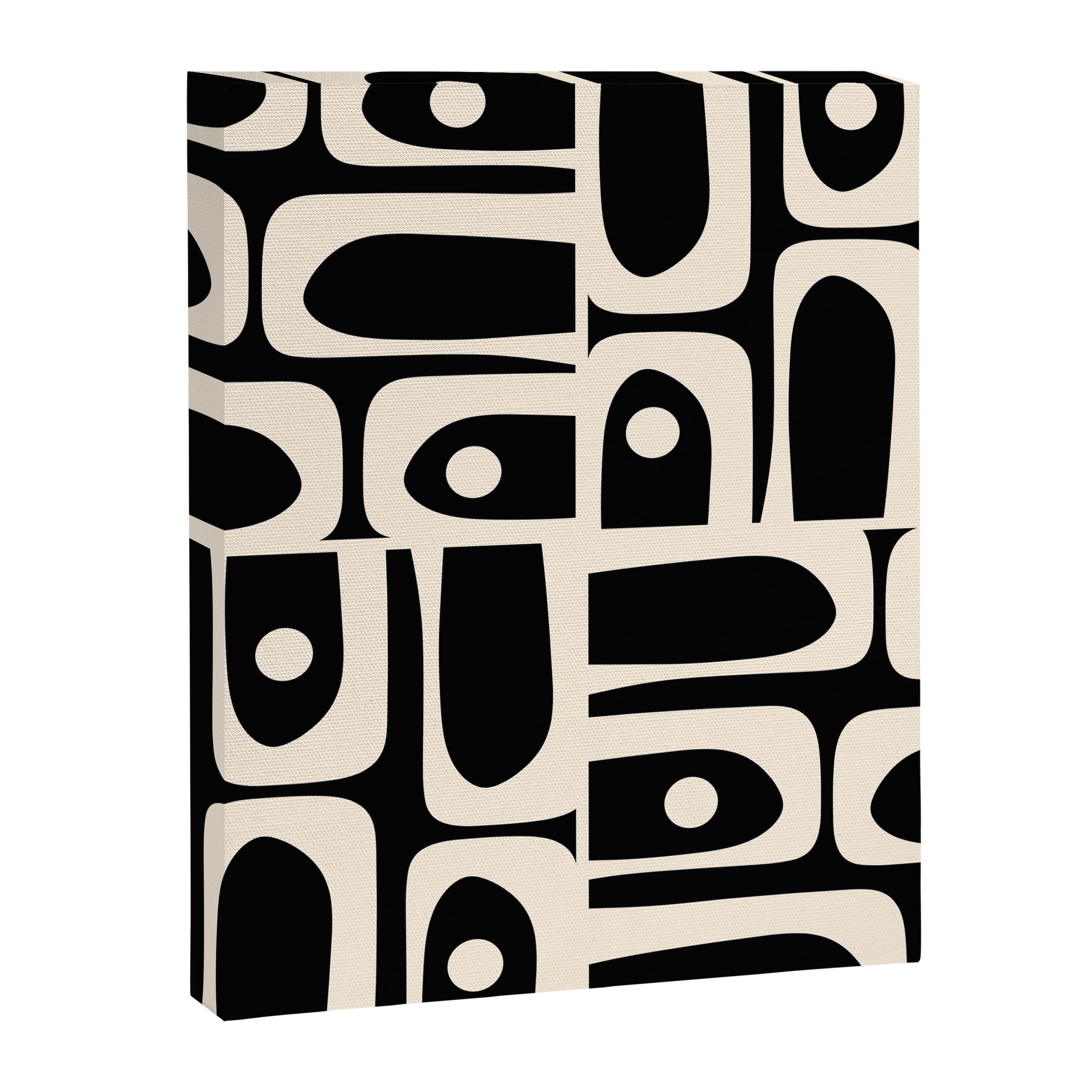Mid Century Modern Abstract Black and Cream Piquet Multi Pattern Canvas Print Gallery Image 8