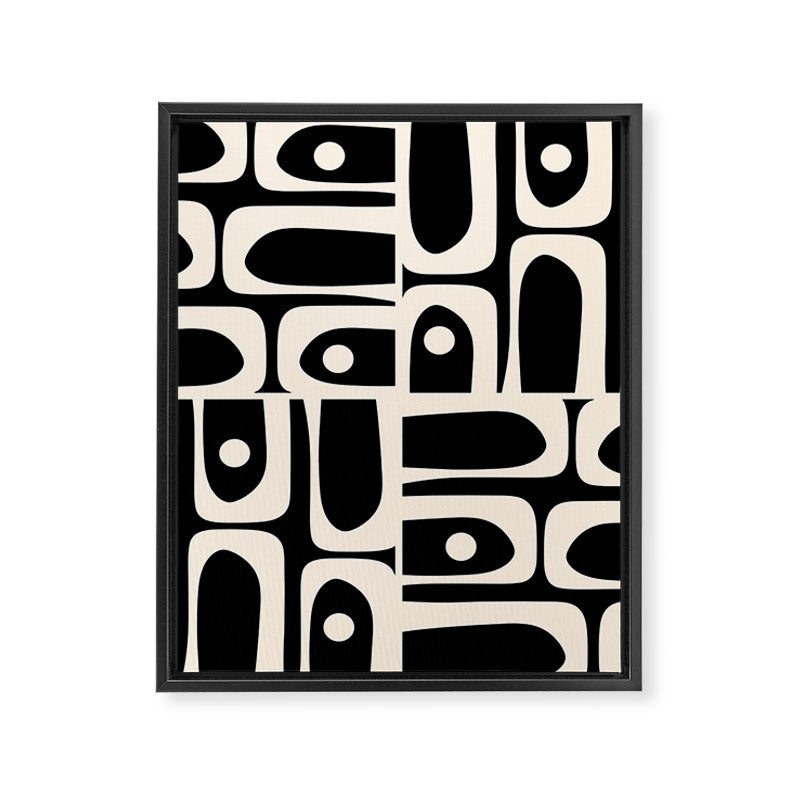 Mid Century Modern Abstract Black and Cream Piquet Multi Pattern Framed Canvas Print Gallery Image 8