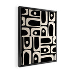 Mid Century Modern Abstract Black and Cream Piquet Multi Pattern Framed Canvas Print Gallery Image 2