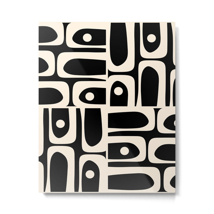 Mid Century Modern Abstract Black and Cream Piquet Multi Pattern Metal Print Gallery Image 1