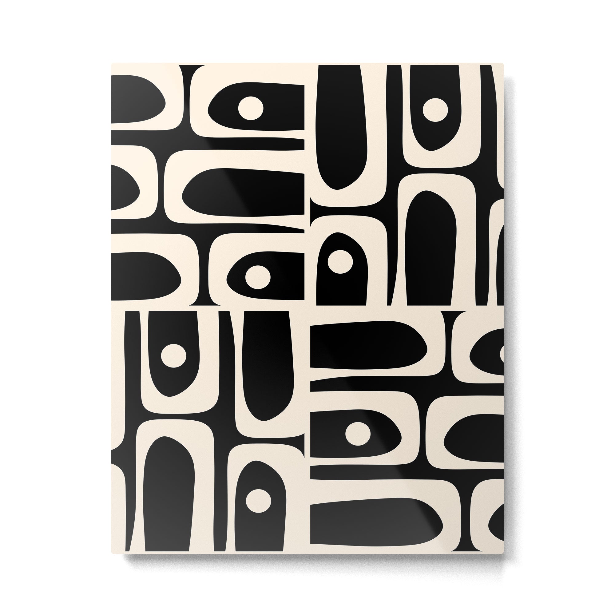 Mid Century Modern Abstract Black and Cream Piquet Multi Pattern Metal Print Gallery Image 6