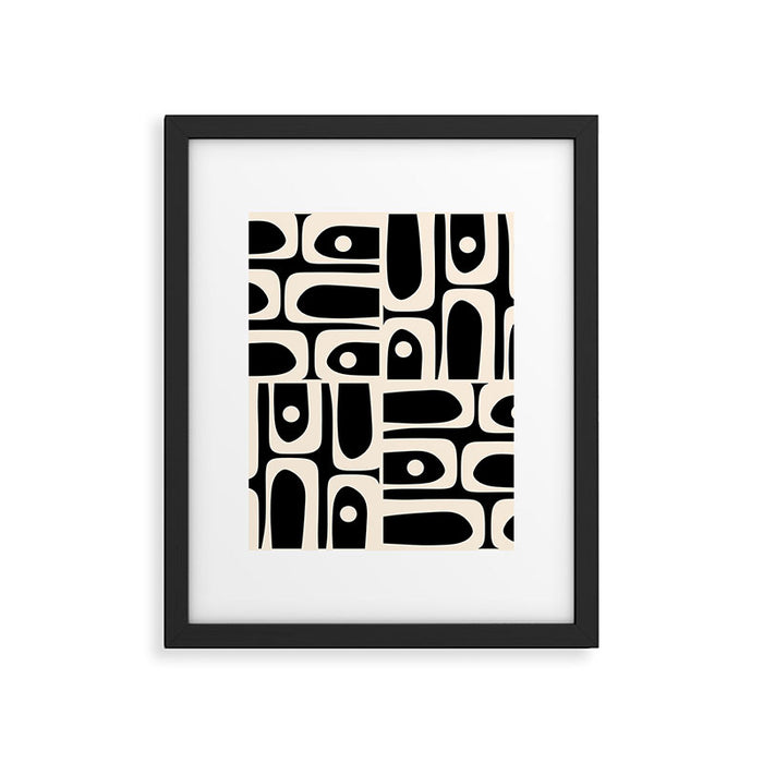 Mid Century Modern Abstract Black and Cream Piquet Multi Pattern Framed Art Print Gallery Image 1