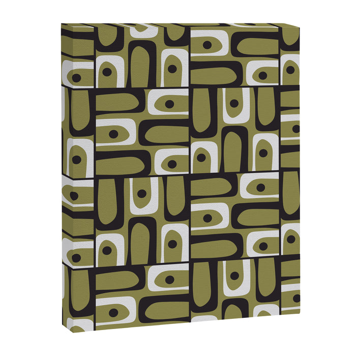 Mid Century Modern Abstract Geometric Piquet Multi Pattern in Retro Olive Black White Canvas Print Gallery Image 1