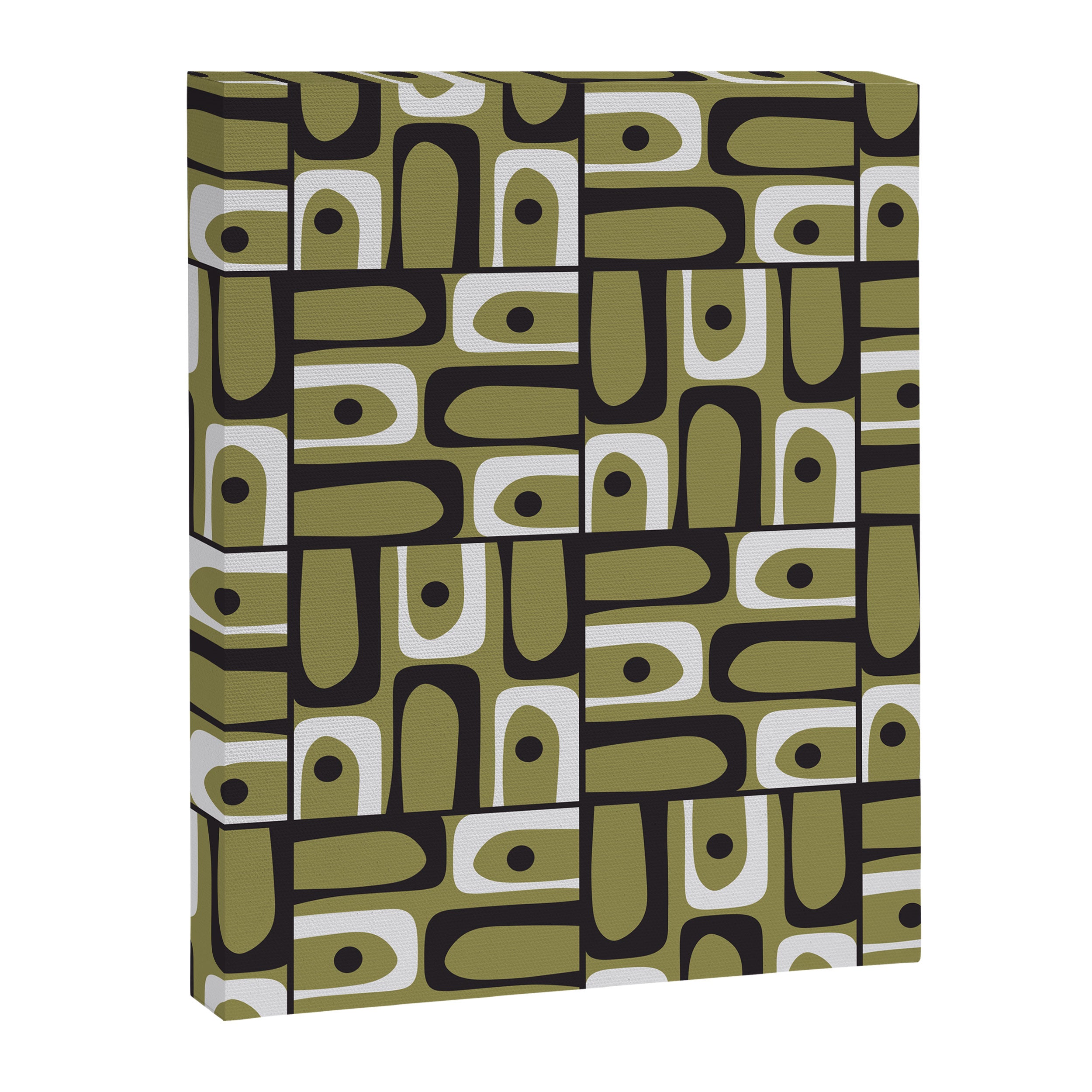 Mid Century Modern Abstract Geometric Piquet Multi Pattern in Retro Olive Black White Canvas Print Gallery Image 8