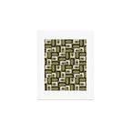 Mid Century Modern Abstract Geometric Piquet Multi Pattern in Retro Olive Black White Art Print Gallery Image 1
