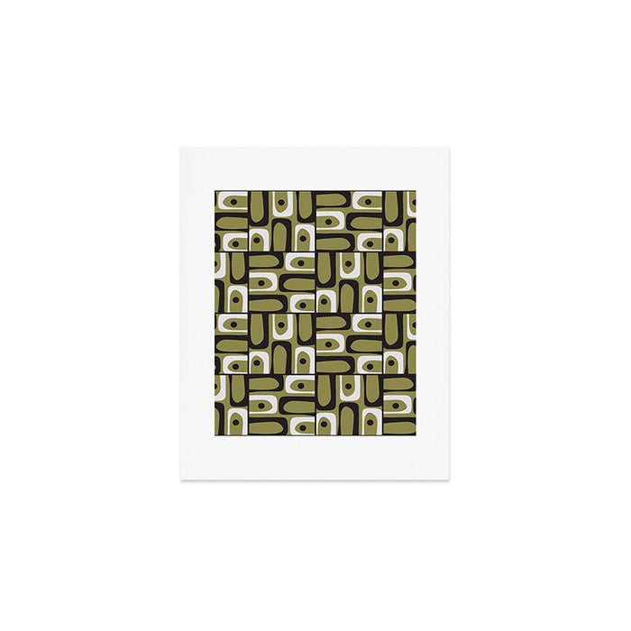 Mid Century Modern Abstract Geometric Piquet Multi Pattern in Retro Olive Black White Art Print Gallery Image 1