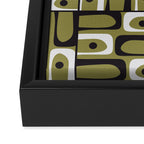 Mid Century Modern Abstract Geometric Piquet Multi Pattern in Retro Olive Black White Framed Canvas Print Gallery Image 3