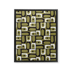 Mid Century Modern Abstract Geometric Piquet Multi Pattern in Retro Olive Black White Framed Canvas Print Gallery Image 8